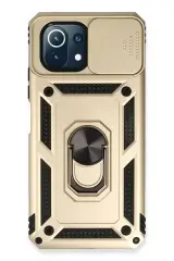 Newface Xiaomi Mi 11 Lite Kılıf Pars Lens Yüzüklü Silikon - Gold
