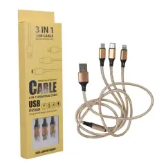 Powermaster Pm-2368 Micro Usb - Type-c - Lightning Şarj Ve Data Kablosu 2.1 Amper 110cm Örgülü