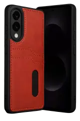 Newface Samsung Galaxy S25 Edge Sara Kartvizitli Deri Kılıf - Kırmızı