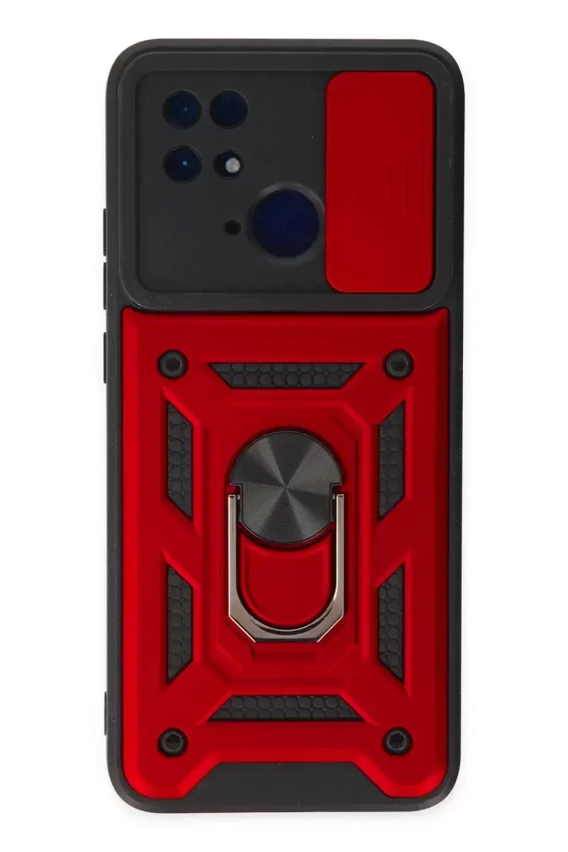 Newface Xiaomi Redmi 10c Kılıf Pars Lens Yüzüklü Silikon - Kırmızı
