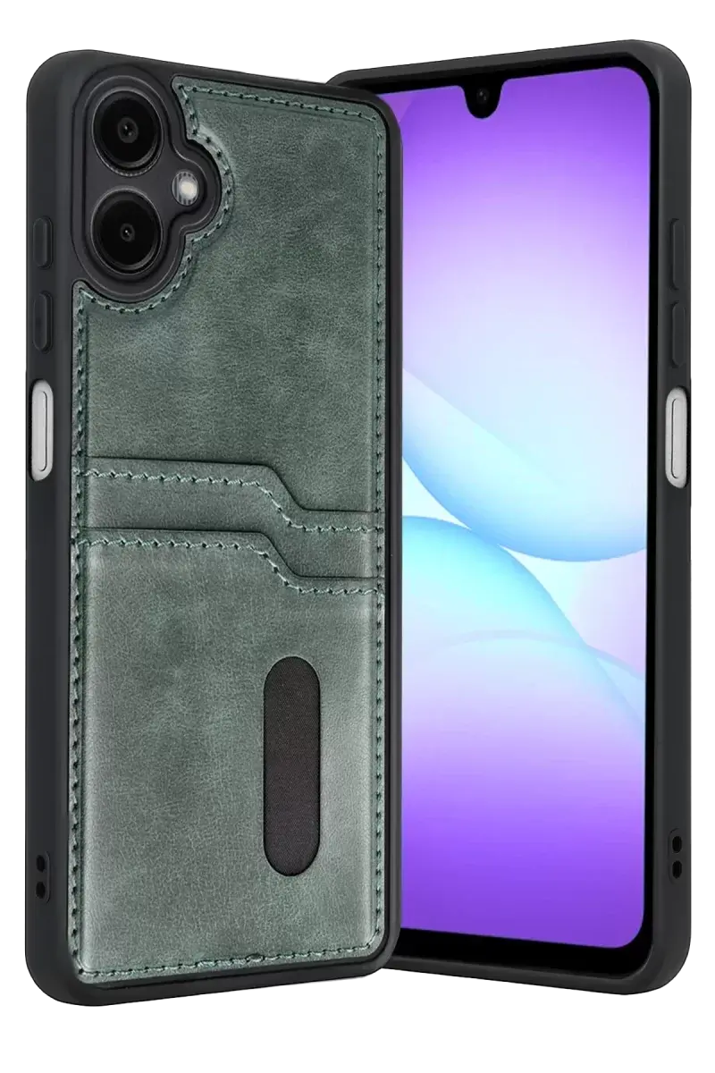 Newface Samsung Galaxy A07 4g Sara Kartvizitli Deri Kılıf - Yeşil