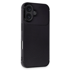 İphone 16 Plus Kılıf Auto Focus Karbon Kapak - Siyah