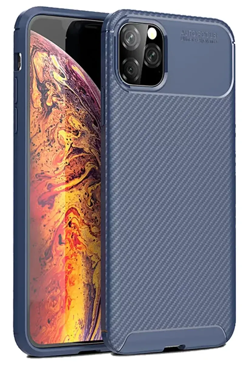 Newface İphone 11 Pro Kılıf Auto Focus Karbon Kapak - Lacivert