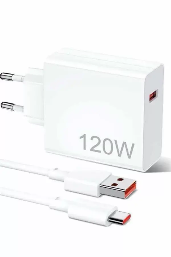 120w Şarj Aleti Hızlı Çift Turbo Şarj Aleti Seti Beyaz