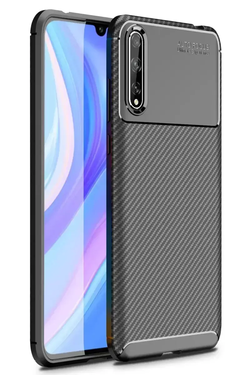 Newface Huawei P Smart S Kılıf Auto Focus Karbon Kapak - Siyah