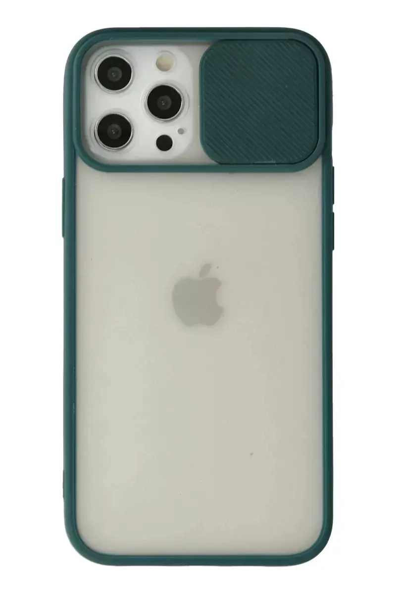 Newface İphone 12 Pro Max Kılıf Palm Buzlu Kamera Sürgülü Silikon - Yeşil