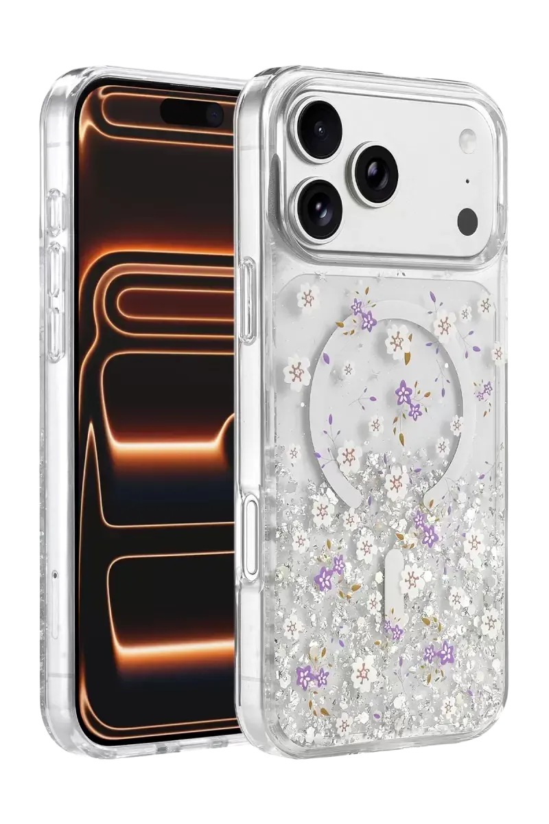 Onegif Apple İphone 17 Pro Misk Simli Magsafe Kapak - Desen 2
