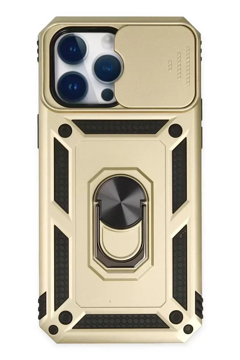 Newface İphone 14 Pro Kılıf Pars Lens Yüzüklü Silikon - Gold