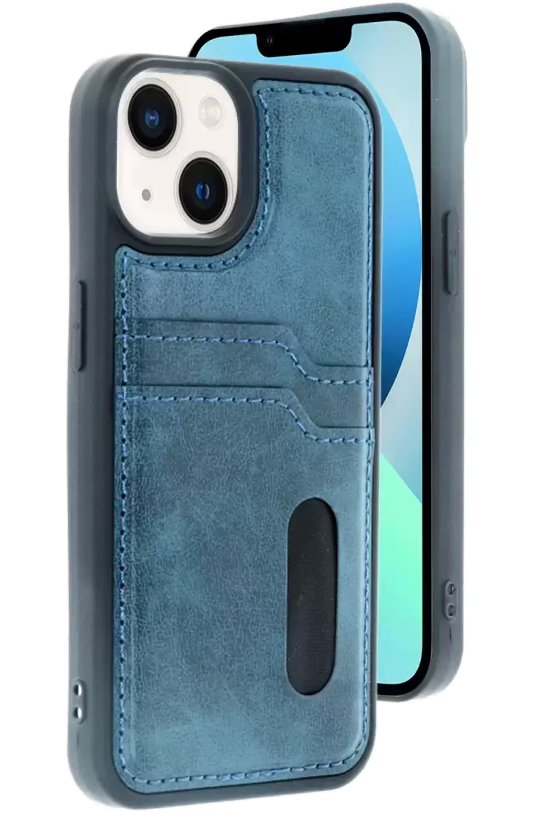 Newface Apple İphone 14 Kılıf Sara Kartvizitli Deri Kılıf - Lacivert