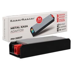 Powermaster Pm-26837 12 Volt 3 Amper 36 Watt Slim Metal Kasa Adaptör Voltaj Göstergeli 128x42x27mm