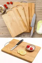 Çelik Saplı %100 Doğal Bambu Kesme ve Sunum Tahtası (30x20 cm)