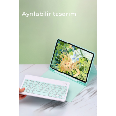 İpad Pro 11 (2024) Kılıf Kc01 Smart Klavyeli Tablet Kılıfı - Koyu Yeşil