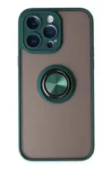 Newface İphone 14 Pro Kılıf Montreal Yüzüklü Silikon Kapak - Yeşil