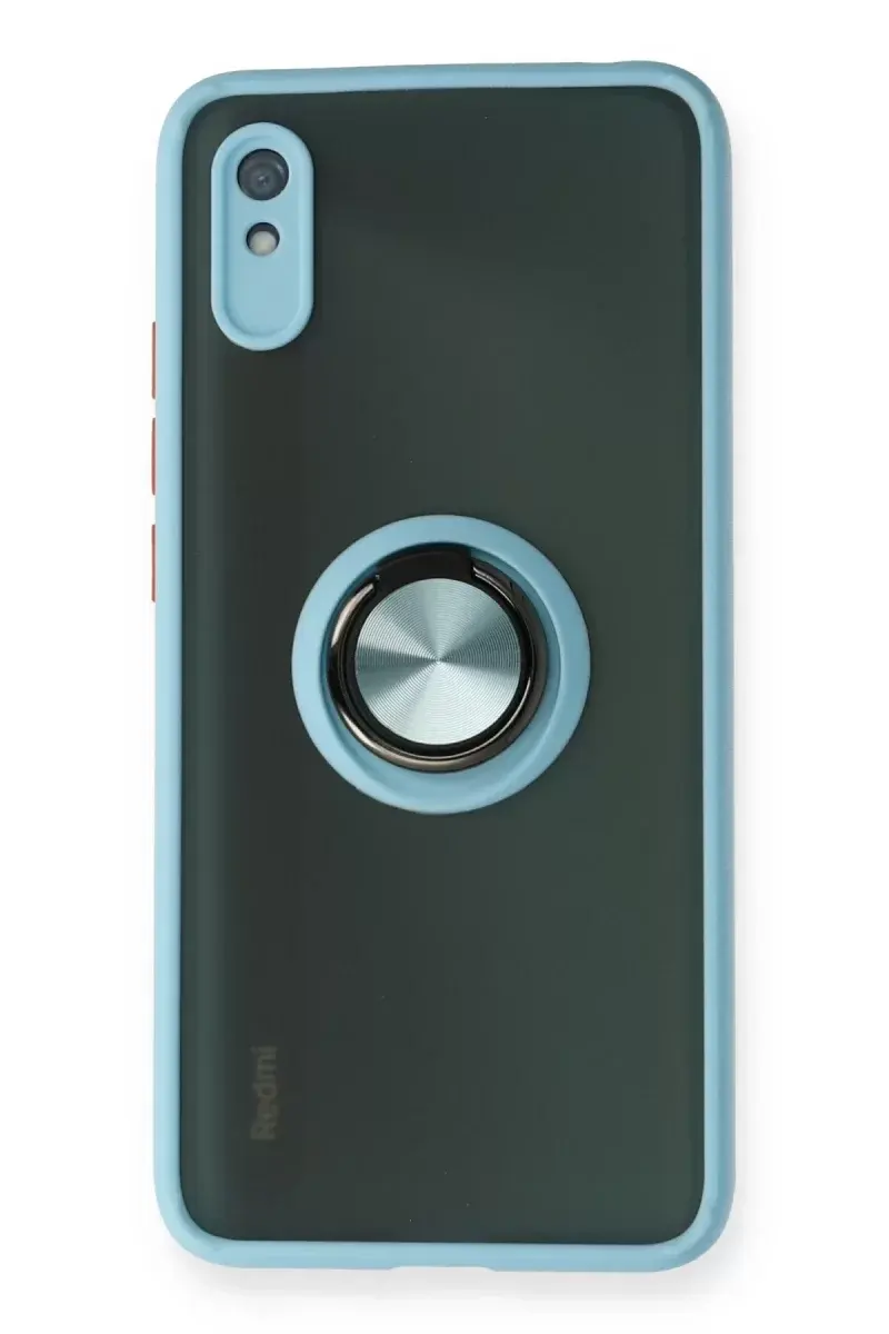 Newface Xiaomi Redmi 9a Kılıf Montreal Yüzüklü Silikon Kapak - Buz Mavi