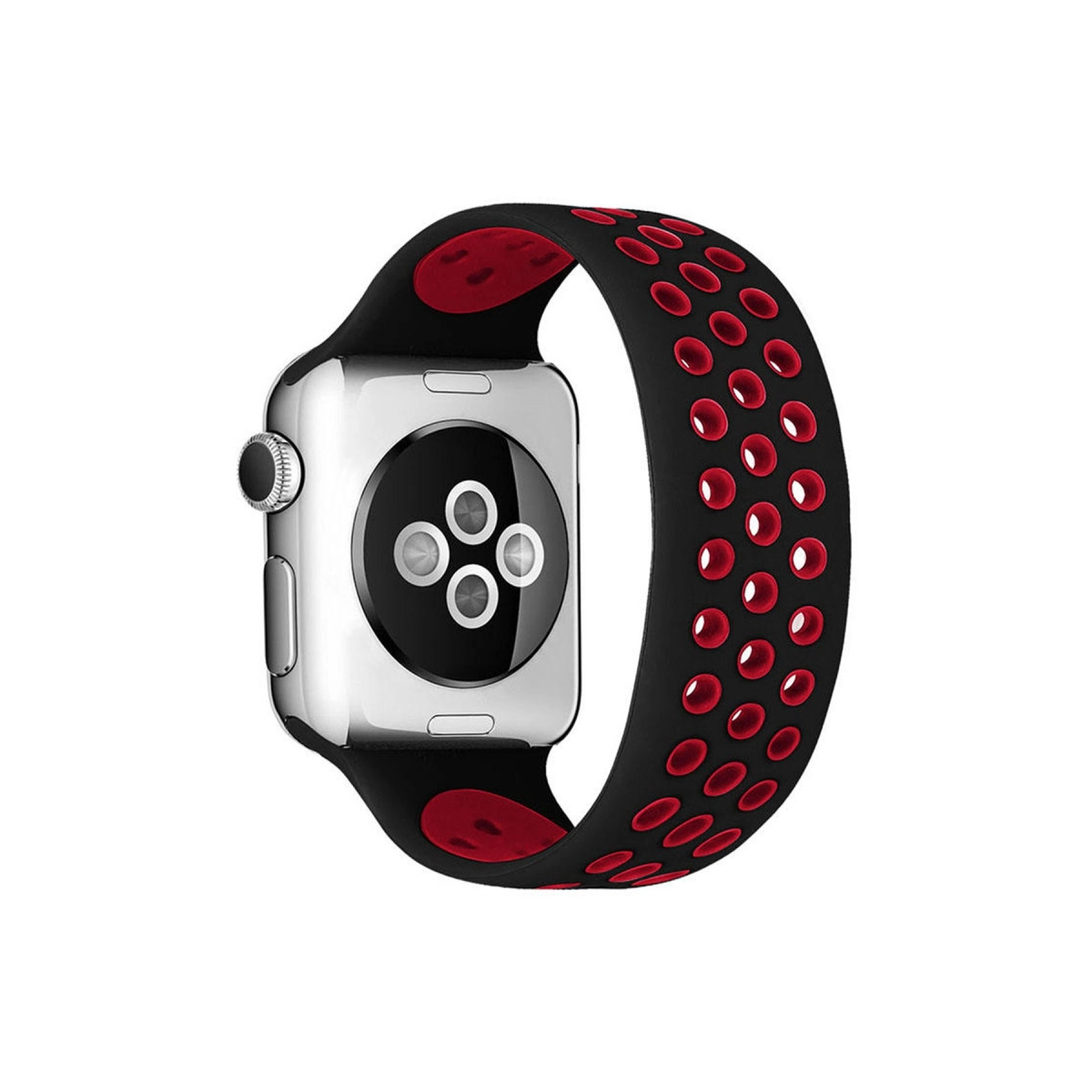 Watch 42mm Ayarlı Delikli Silikon Kordon - Siyah-kırmızı