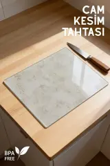 Mermer Desenli Temperli Cam Kesim ve Sunum Tahtası (25x35 cm)