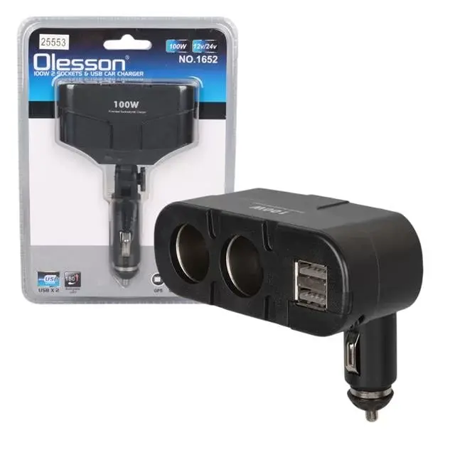 Olesson 1652 12-24v Çift Usb Girişli 100w 2'li Araç Çakmak Çoklayıcı