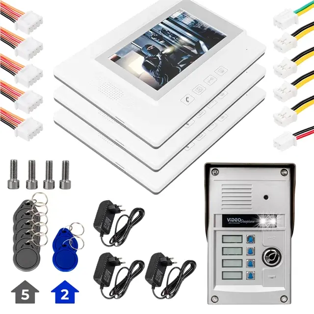 Powermaster 37t4 2 Daire 7'' Nfc Destekli Görüntülü Diafon Kapı Zili Interkom Akıllı Ev Güvenliği Sistemi