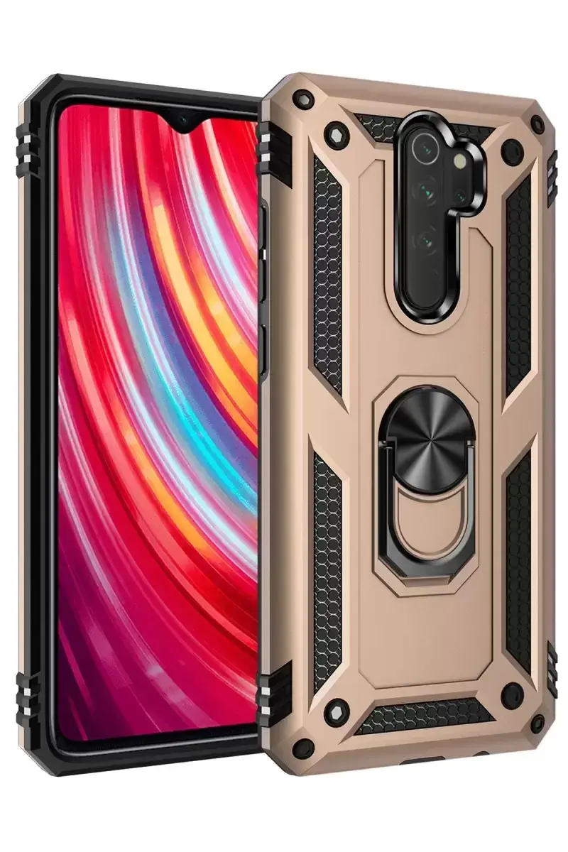 Newface Xiaomi Redmi Note 8 Pro Kılıf Sofya Yüzüklü Silikon Kapak - Gold