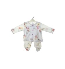 AyBaby AY829 Empirme Noktalı Çiçekli Fırfırlı Zıbın - Beyaz