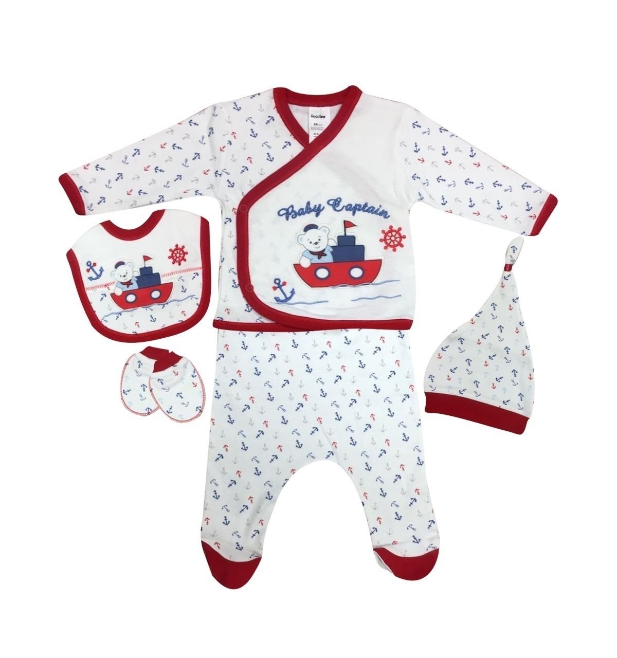 AyBaby AY835 Kaptan Desenli Askıda 5li Set - Kırmızı