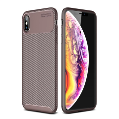 İphone Xs Max Kılıf Auto Focus Karbon Kapak - Kahverengi