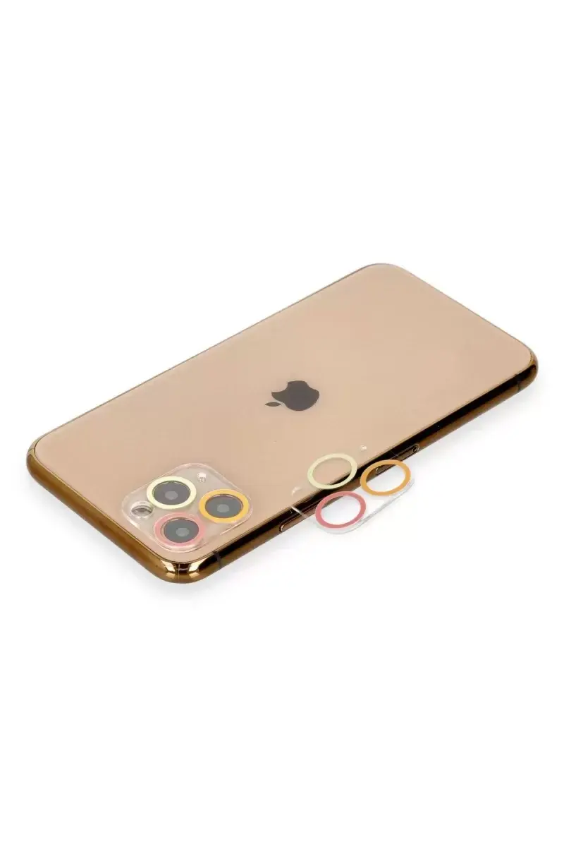Newface İphone 11 Pro Renkli Kamera Lens Koruma Cam - Turuncu-kırmızı