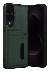 Newface Samsung Galaxy S25 Edge Sara Kartvizitli Deri Kılıf - Koyu Yeşil
