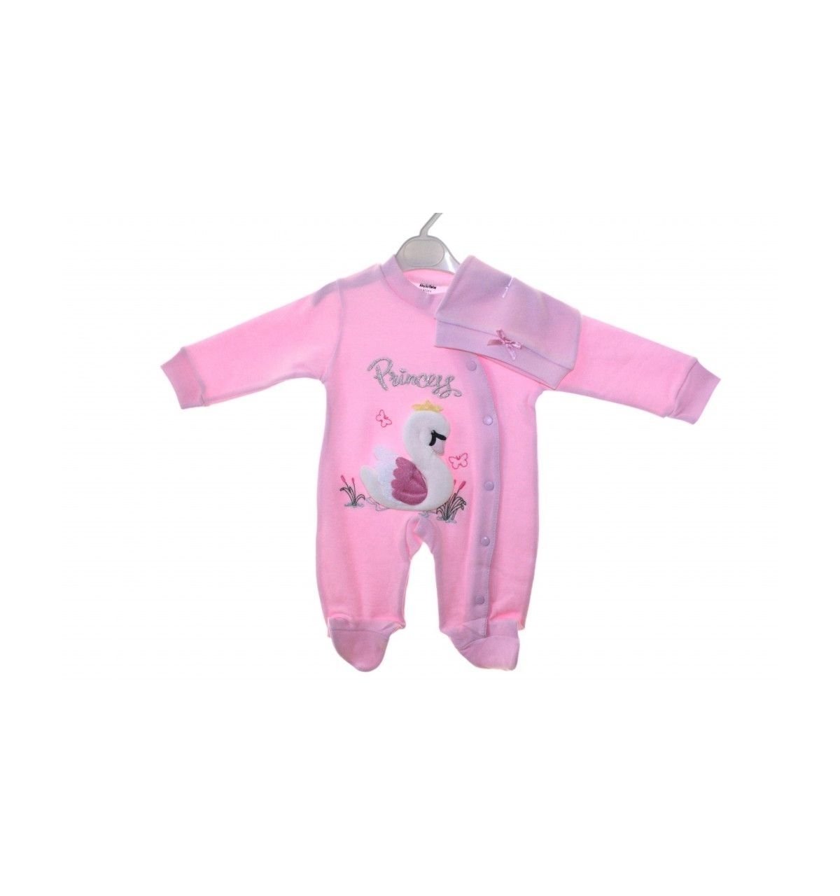 Aybaby AY838 Kuğu Desenli 2Li Bebek Tulum 0-3 Ay - Pembe