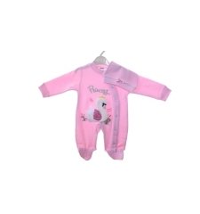 Aybaby AY838 Kuğu Desenli 2Li Bebek Tulum 0-3 Ay - Pembe