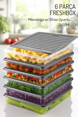 6'lı Freshbox 2400 ml Saklama Kabı Seti - Mikrodalga ve Difriz Uyumlu
