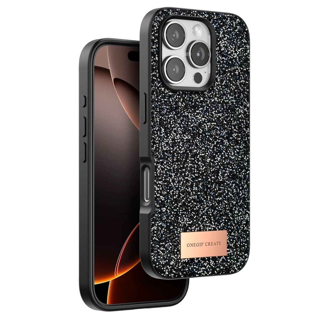 Onegif  İphone 16 Pro Bright Simli Kapak - Siyah
