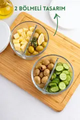 2'li Set 2 Bölmeli Cam Saklama ve Beslenme Kabı (785 ml)