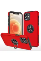 Newface İphone 12 Mini Kılıf Elit Yüzüklü Kapak - Kırmızı