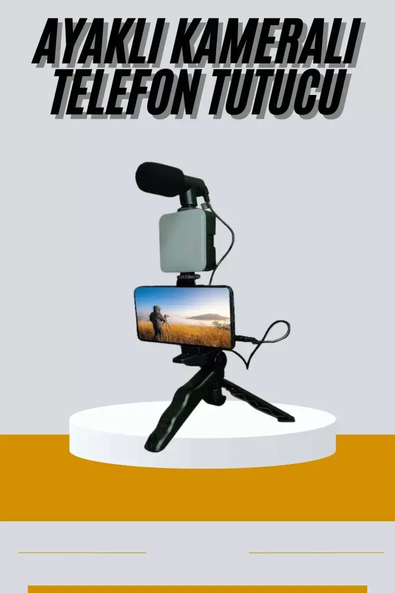 Tripod Telefon Tutucu Kumandalı Mikrofon Led Işık Vlog Video Kayıt