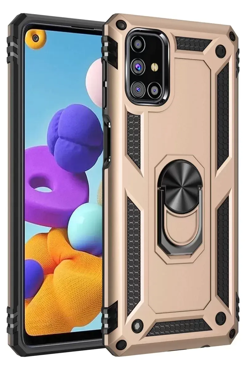 Newface Samsung Galaxy M51 Kılıf Sofya Yüzüklü Silikon Kapak - Gold