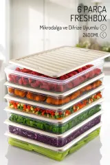 6'lı Freshbox 2400 ml Saklama Kabı Seti - Mikrodalga ve Difriz Uyumlu