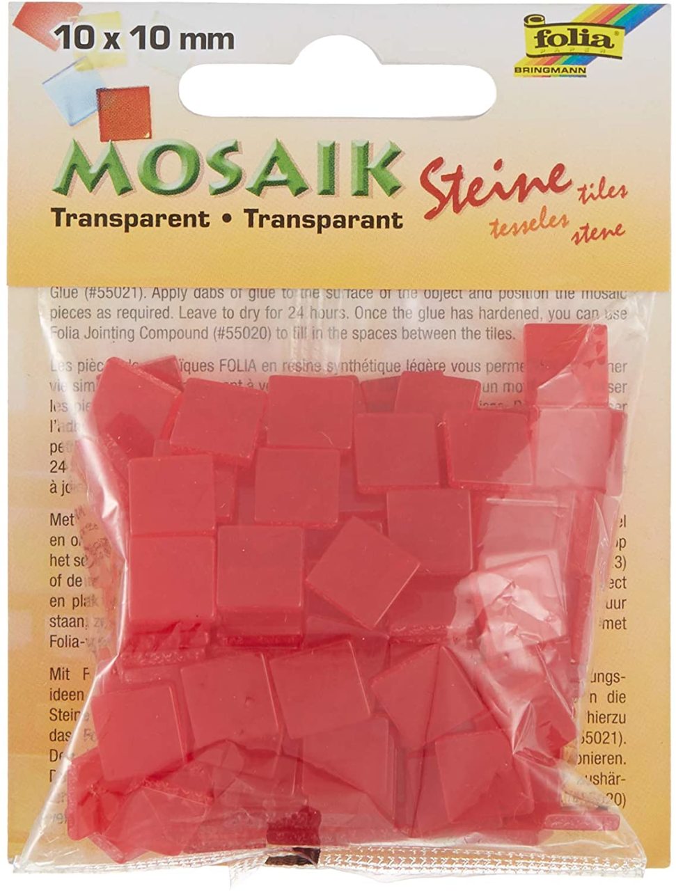 Mozaik Taşı Transparan Sıcak Kırmızı - 10x10mm - 45gr
