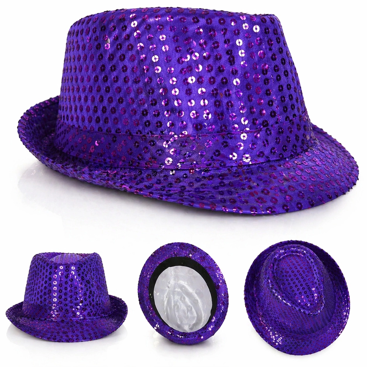 Mor Payetli Disco Parti Şapkası Yetişkin Işıltılı Fötr Model