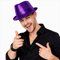 Mor Payetli Disco Parti Şapkası Yetişkin Işıltılı Fötr Model