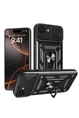 Newface Apple İphone 16e Kılıf Pars Lens Yüzüklü Silikon - Siyah