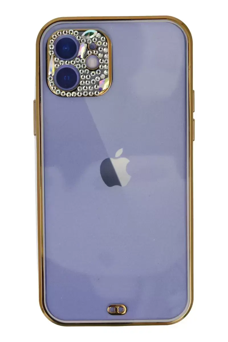 Newface İphone 12 Kılıf Liva Taşlı Silikon - Mor
