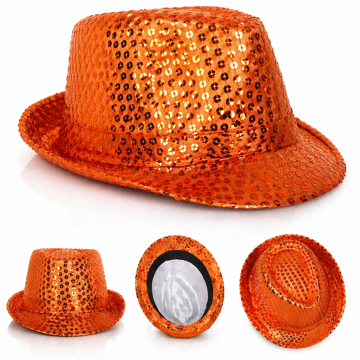 Turuncu Payetli Disco Parti Şapkası Yetişkin Işıltılı Fötr Model