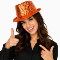 Turuncu Payetli Disco Parti Şapkası Yetişkin Işıltılı Fötr Model