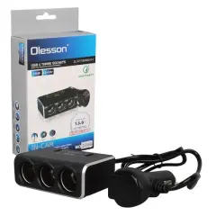 Olesson 1639 12-24v 3lü Çift Usbli 120w 80cm Kablolu Dijital Ekranlı Araç Çakmak Çoklayıcı