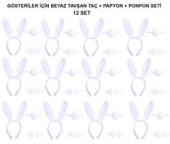 Beyaz Tavşan Kostüm Seti – Taç, Papyon, Kuyruk (12’li Paket)