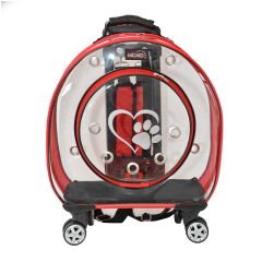 Markapet Premium Çekçekli Tekerlekli Kedi Köpek Taşıma Çantası 42 x 40 x 22 cm Kırmızı 15 kg