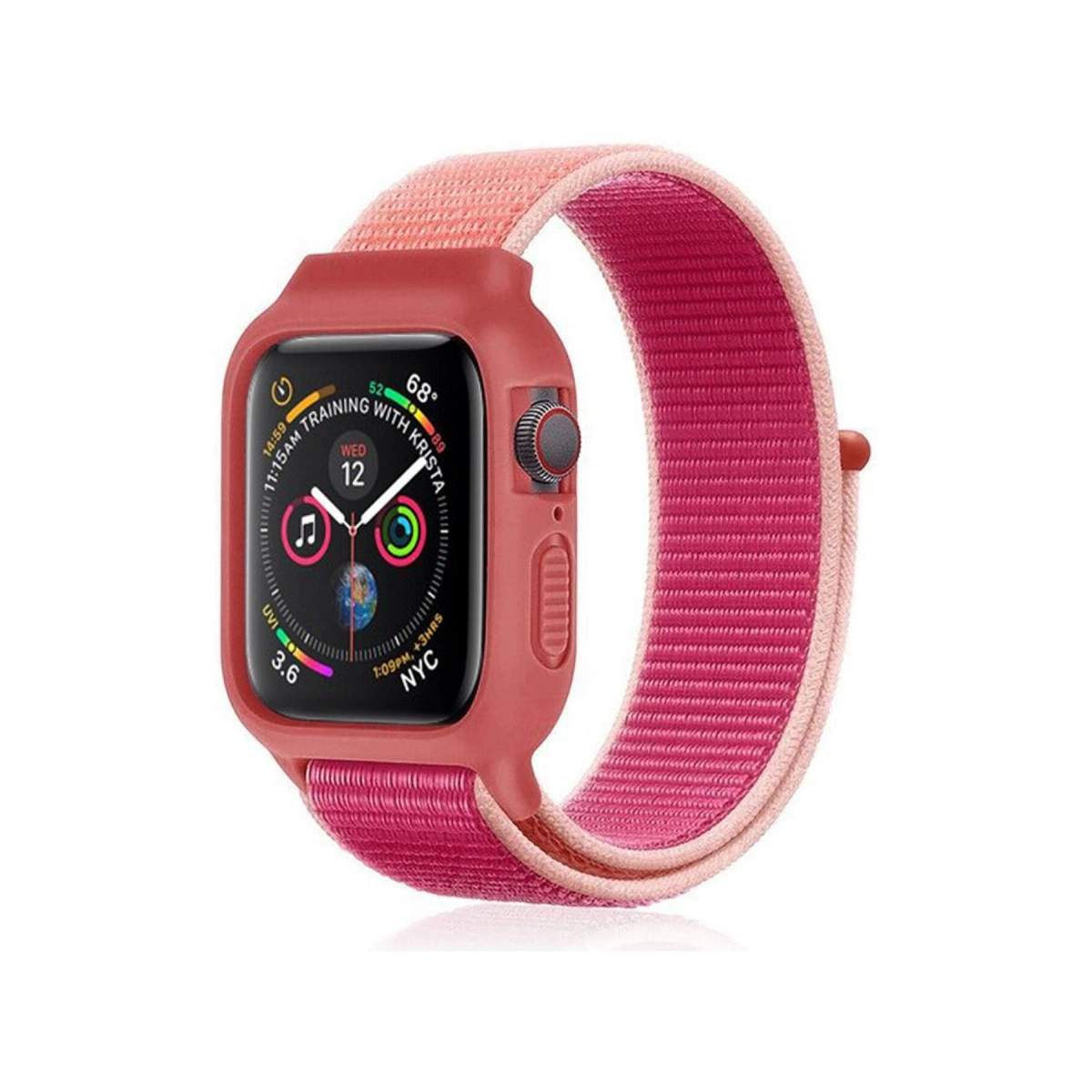 Watch 38mm Hasırlı Cırtcırtlı Kasalı Kordon - Pudra