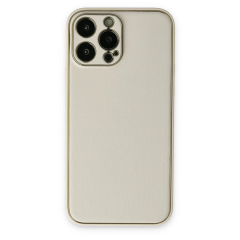 İphone 13 Pro Kılıf Coco Deri Silikon Kapak - Beyaz