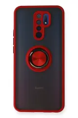 Newface Xiaomi Redmi 9 Kılıf Montreal Yüzüklü Silikon Kapak - Kırmızı